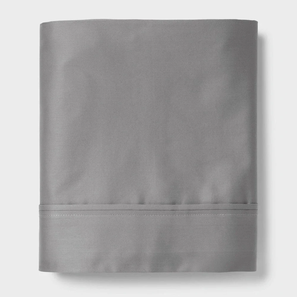 Threshold 400TC Performance Flat Sheet King Classic Gray Cotton Sateen Top NWT
